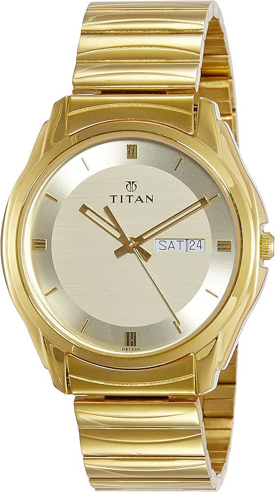 TITAN ANALOG WATCH WITH DAY & DATE - GOLDEN