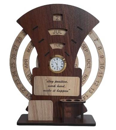 Wooden Calendar with Clock for Lifetime Life Time Calendar