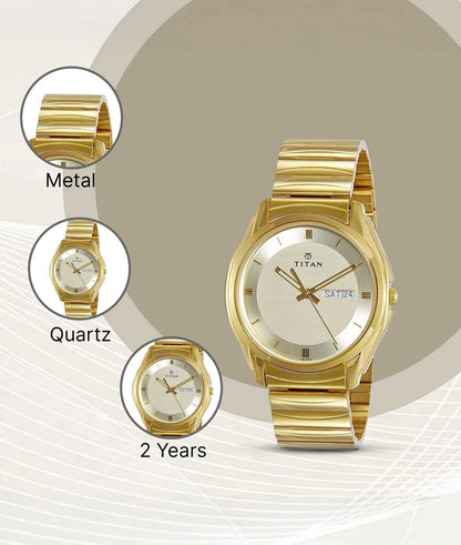 TITAN ANALOG WATCH WITH DAY & DATE - GOLDEN