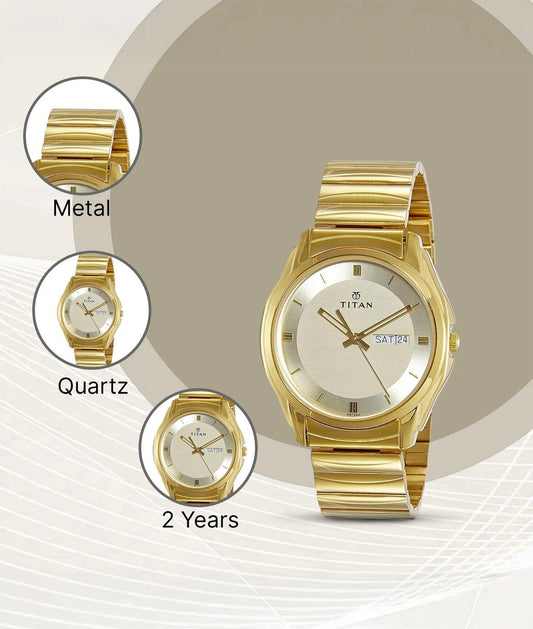 TITAN ANALOG WATCH WITH DAY & DATE - GOLDEN